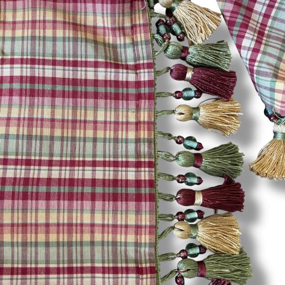 Sage Green Gold Wine Burgundy Plaid Trim with Fringe for Dust Ruffle, Curtains - Picture 3 of 3